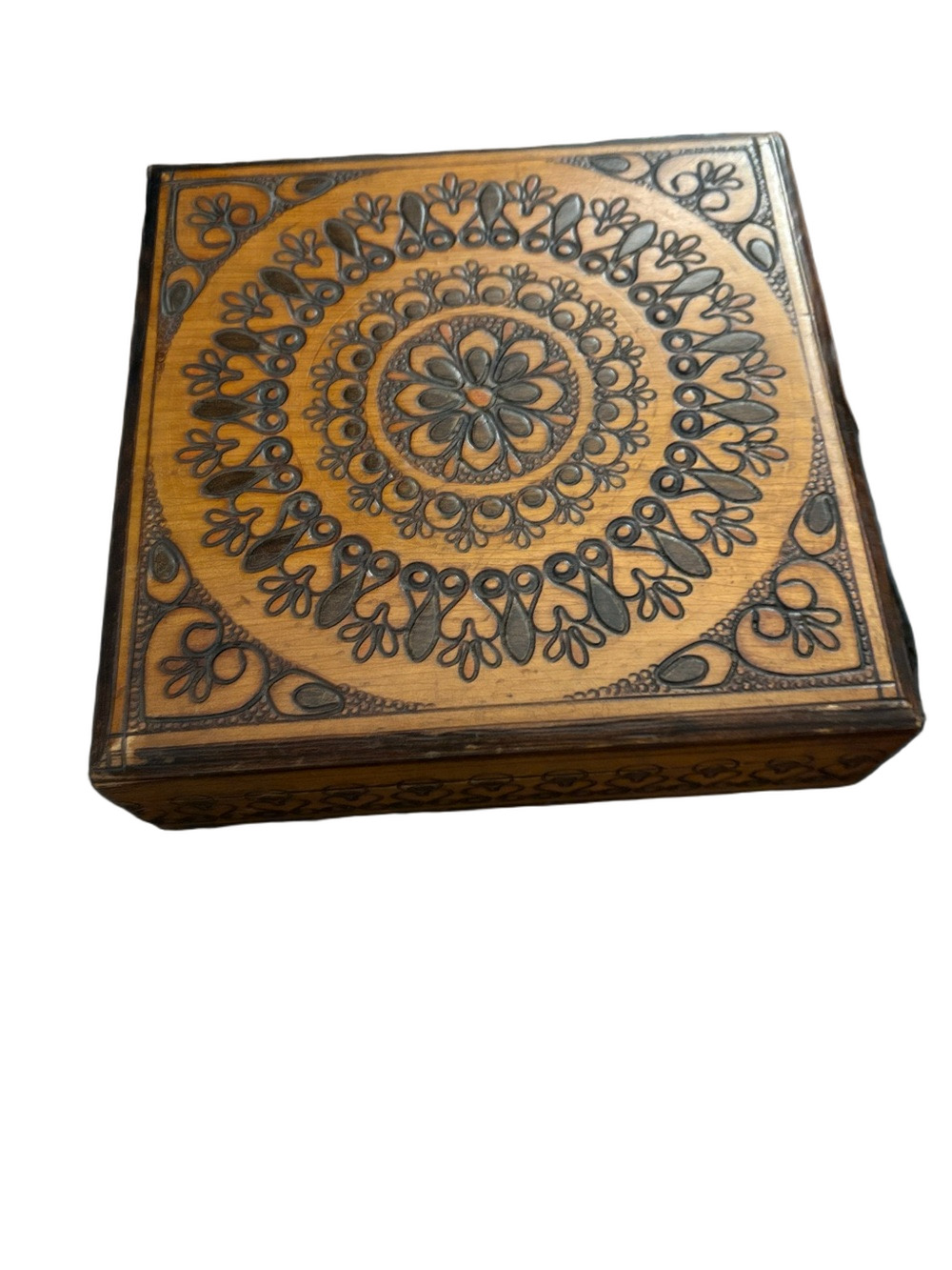 Vintage Polish FolkArt Wood Large Trinket Box
Crafted By Pyrography 1960-1980